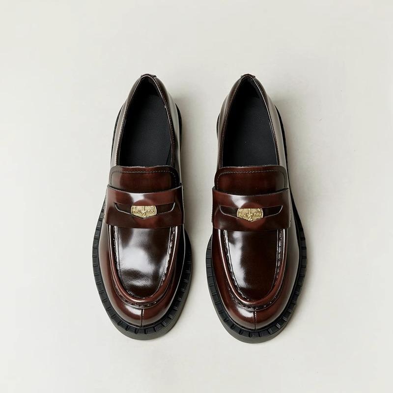 Версия из коровьей кожи ~ лакированные кожаные туфли на платформе женские 2024 новые зимние универсальные туфли из золотой монеты маленькие кожаные туфли женская обувь Хуэйчжоу