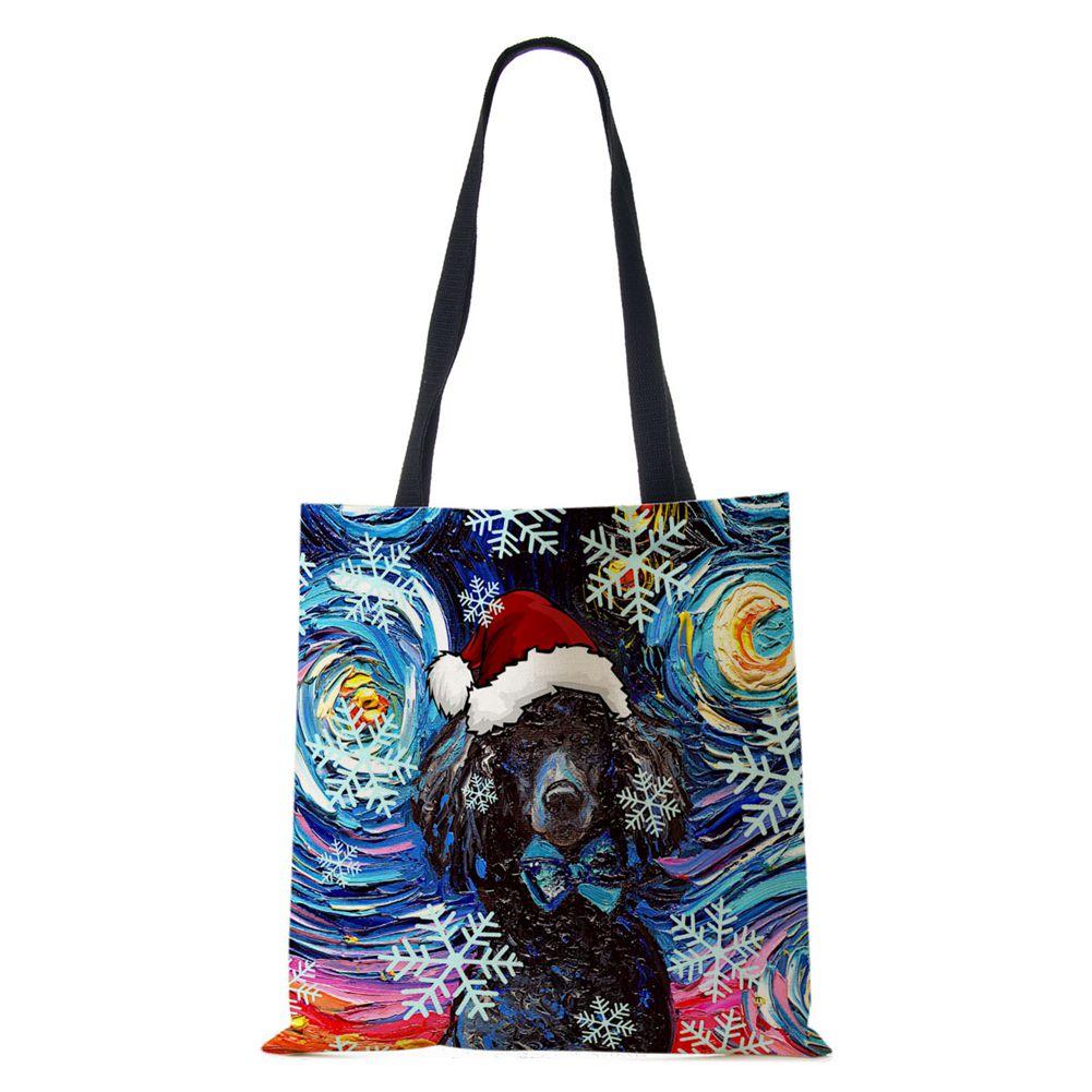 Рождественская холщовая сумка-шоппер для собак и кошек с принтом Харадзюку для женщин, многоразовая сумка через плечо, повседневная, большой вместимости, складная сумка-тоут CLE