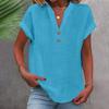 Women's Fashion Casual Solid Colour V-Neck Short Sleeve Button Down Shirt T-Shirt Top