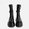 Biker Leather Shoes for Women Mid Calf Footwear Black Ladies Boots Half High Platform Cosplay New In Trend 2025 Chic and Elegant