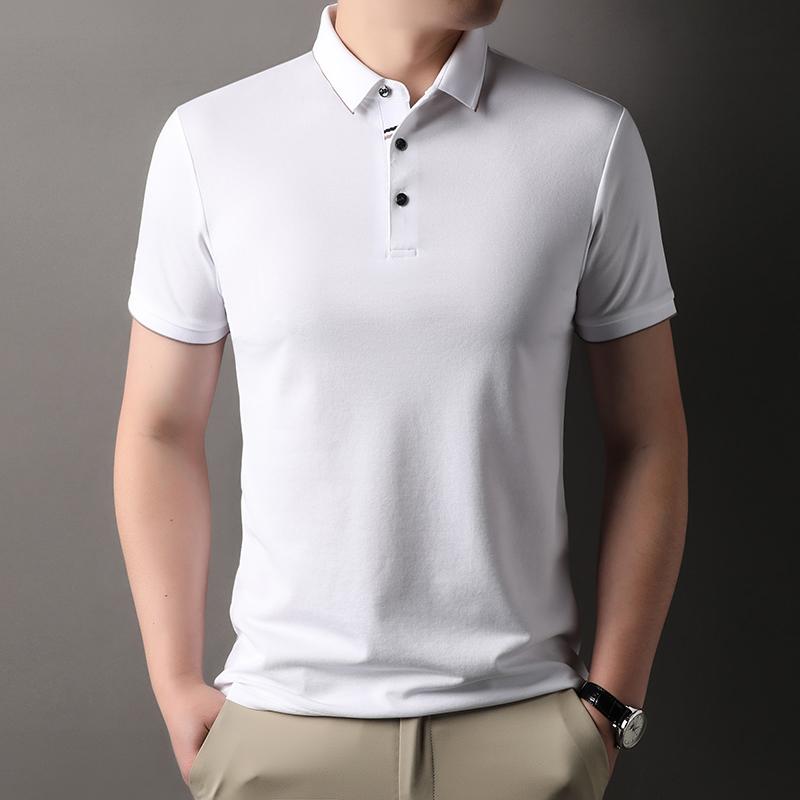 2025 новая летняя мужская однотонная футболка с короткими рукавами из шелка тутового дерева с лацканами, рубашка поло для отдыха