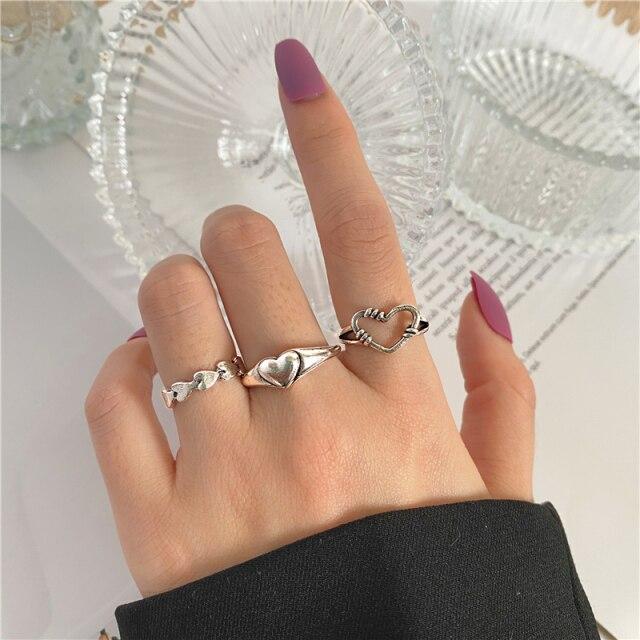 17KM Retro Hiphop Snake Skeleton Skull Rings Set For Men Women Punk Silver Plated Butterfly Chain Rings 2022 Trend Jewelry Gifts