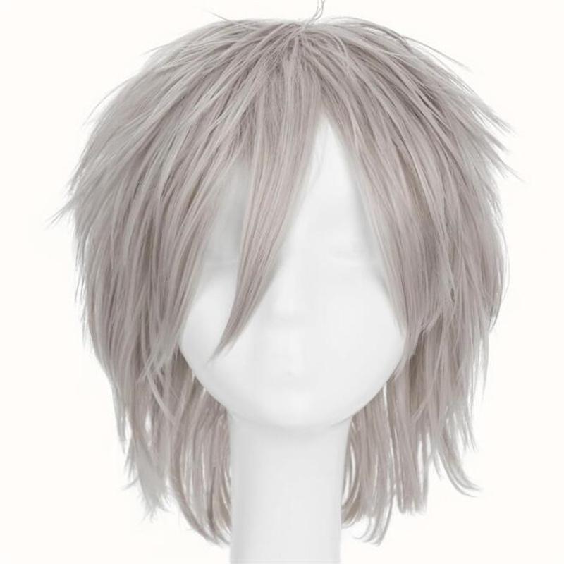 30cm Short Straight Cosplay Wig Anime Tilt Up Compatible Universal Omnipotent Heat Resistant Synthetic Hair Wigs + Wig Cap