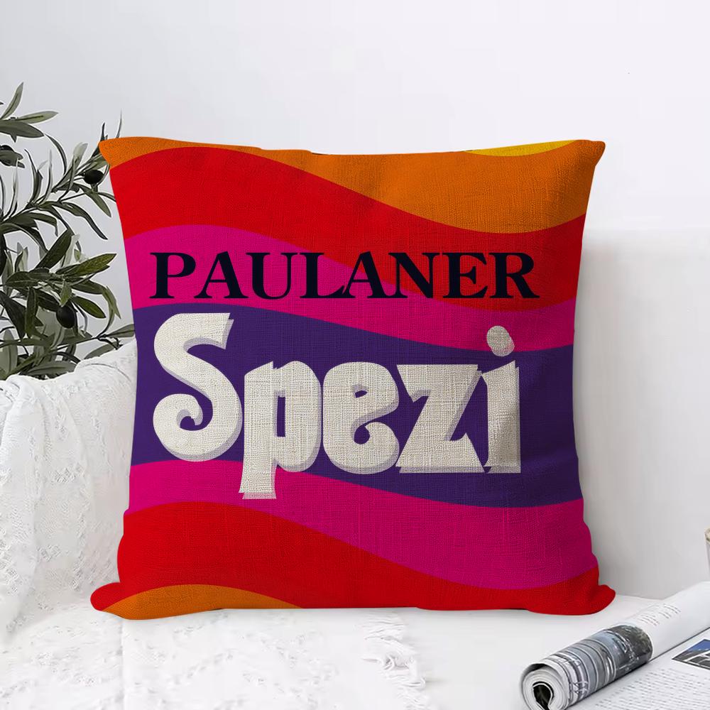 P-Paulaner Spezi Чехол на подушку с логотипом Дышащий льняной чехол на подушку Безопасный для кожи Домашний декор Наволочка на молнии