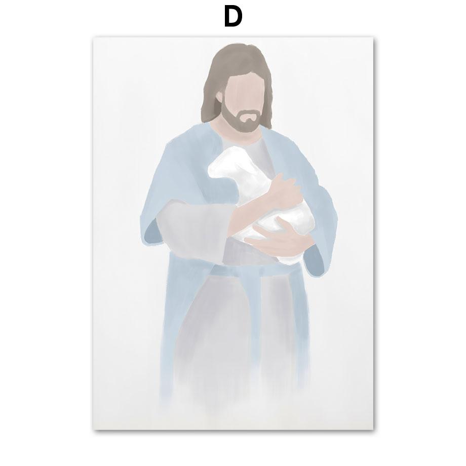 Настенные художественные принты, картина на холсте, портрет Иисуса Христа, Дева Мария, акварель, плакат на скандинавскую тему, настенные панно для декора гостиной