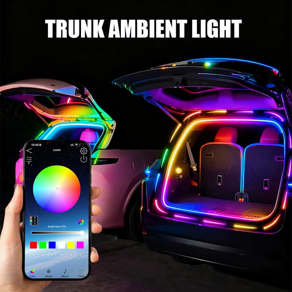 Светодиодная полоса для подсветки багажника автомобиля, цветные RGB декоративные огни, управляемые через приложение