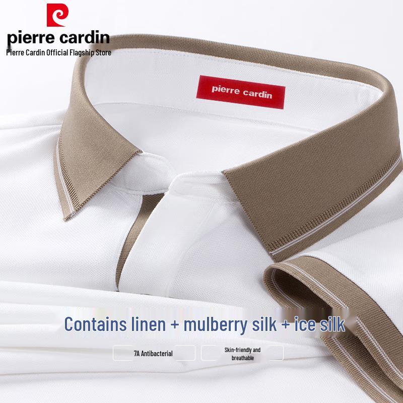Pierre Cardin Мужская рубашка-поло из смеси льна и шелка 7A, антибактериальная, с охлаждающим эффектом