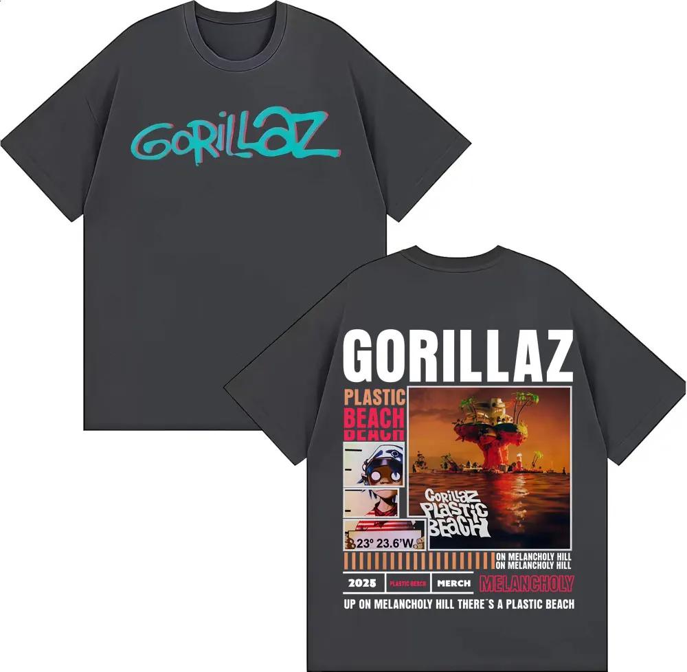 Рок-группа Gorillaz Мерч Футболка Унисекс Женская одежда Винтажная мода Мультяшные футболки Хлопок Повседневные Оверсайз футболки Уличная одежда