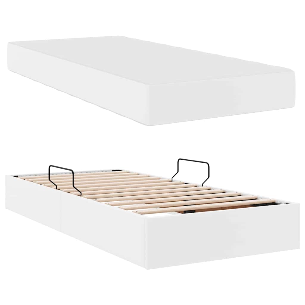 Storage Bed with Mattress 2 pcs White Faux Leather