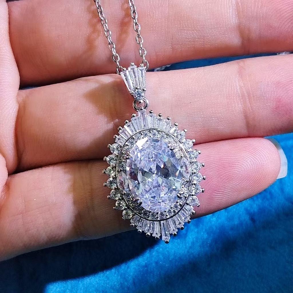 Fashion Jewelry Color Treasure High Carbon Diamond Pendant Necklace Female Simulation Pink Tourmaline Amethyst Citrine Clavicle Chain