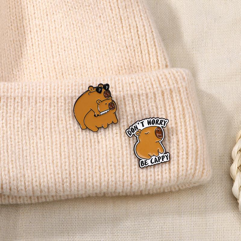 4PCS Cartoon Capybara Enamel Badges Cute Alloy Metal Pins Lapel Brooches For Backpack Clothing Hat Decorate Jewelry Accessories