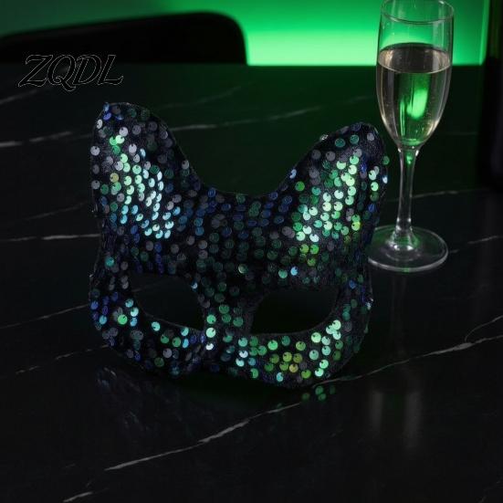 Breathable Masque for Long Wear Cat Masquerade Masque, Sparkly Sequins/Velvet/Black Half Face Lightweight Eye Theme Parties Women Men Halloween