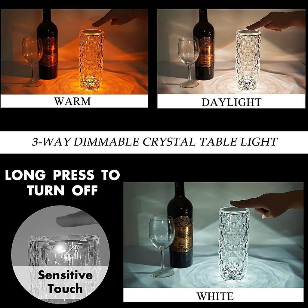 Amill Crystal Table Lamp 3/16 Colors Touch Remote Diamond Lamps Room Decor Atmosphere Bedside Night Light Desktop Projector Lights