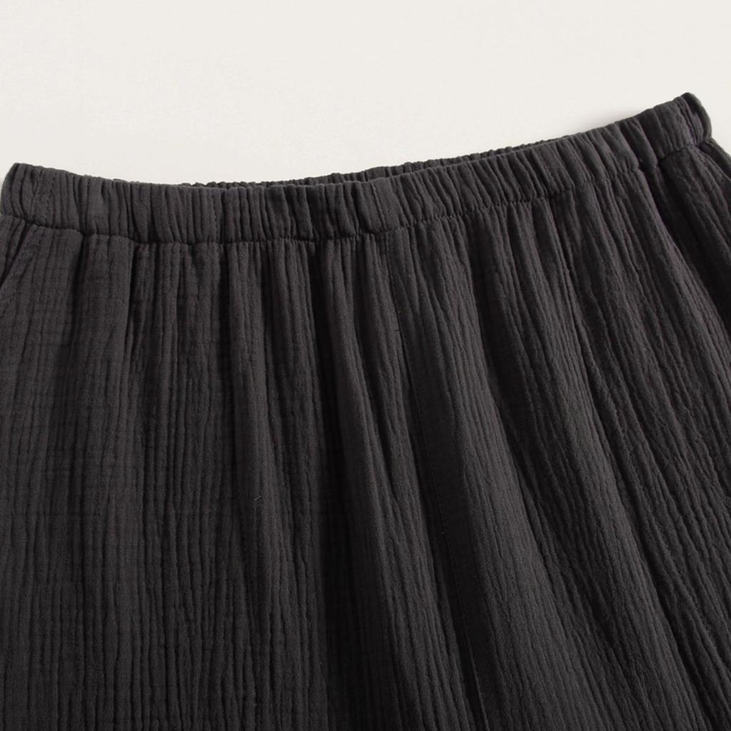 SISOFTLY Короткий рукав Длина спереди Верх и низ Однотонный Прохладный и Идеальный для малыша и подарков Женская пижама, Двухслойная марля, Брюки 3/4, Разрез,