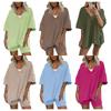 Women's V-Neck Loose Fit Short Sleeve Top & Matching Shorts Set, 6 Color Options