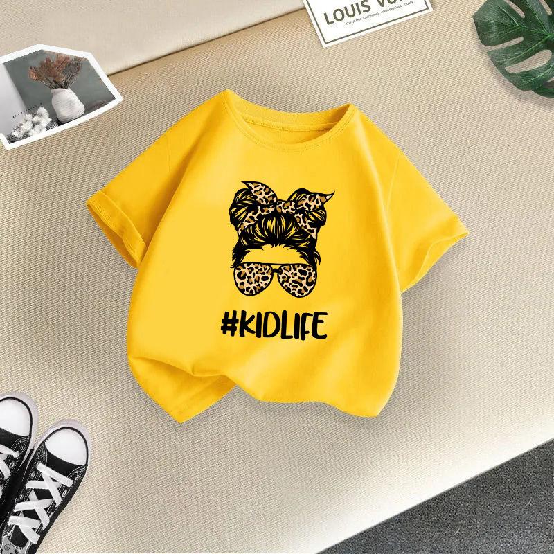 2025 летняя футболка с принтом «Веселая девочка», детская модная футболка с короткими рукавами и круглым вырезом для девочек, детская одежда