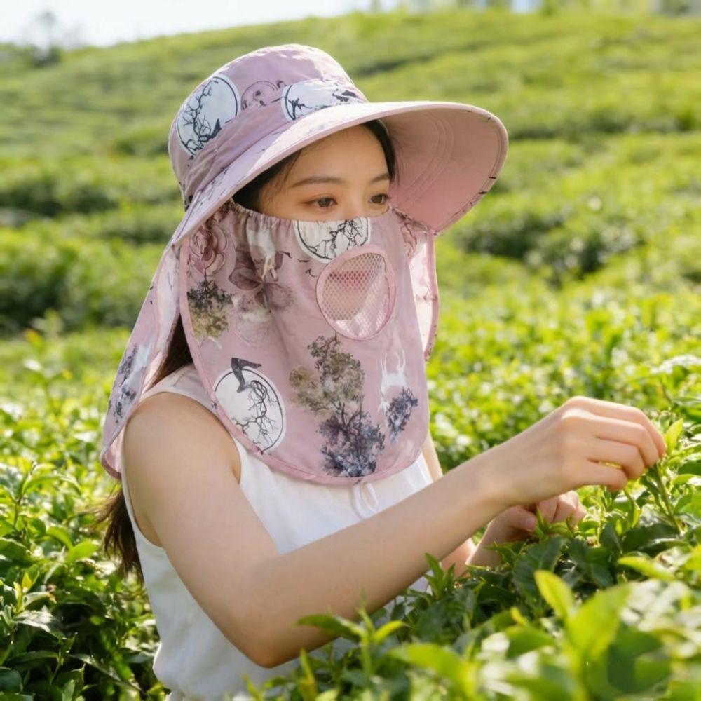 Wide Brim Tea Picking Work Hat UV Protection Fisherman's Hat Face Mask Sun Hat Summer Outdoor