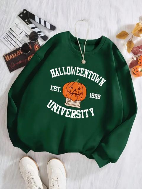 Plus Size Women'S Halloween Pumpkin Print Casual Crew Neck