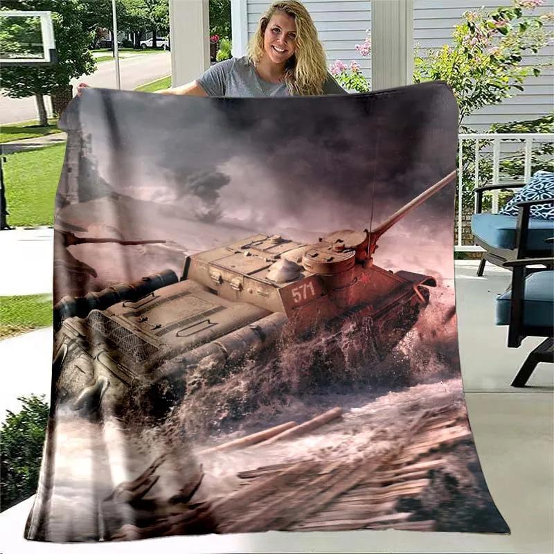 Tank Flannel Blanket Military Weapon Themed Blanket Hiking Picnic Blanket Boys Room Decorative Blanket