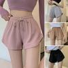 Women Summer Shorts Drawstring High Elastic Waist Solid Color A-line Soft Breathable Thin Loose Beach Sports Jogging Shorts