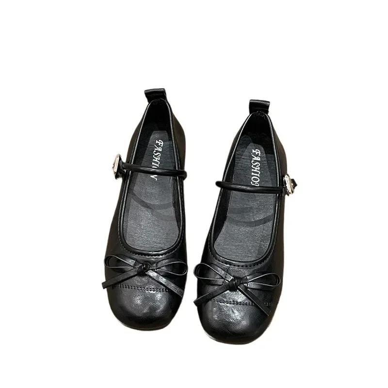Elegant Women Shoes 2025 Mary Janes Women's Flats Daily Dress Ladies Bow Tie Shallow Buckle Strap Soft Bottom Outdoor Flat Pumps