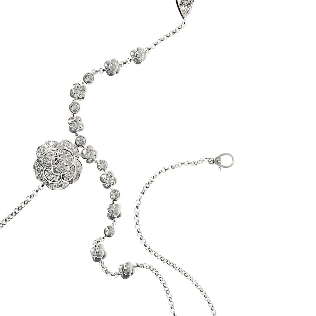 Tassel Camellia Necklace Female, Light Luxury Full Diamond Flower Pendant Water Drop Long Sweater Chain