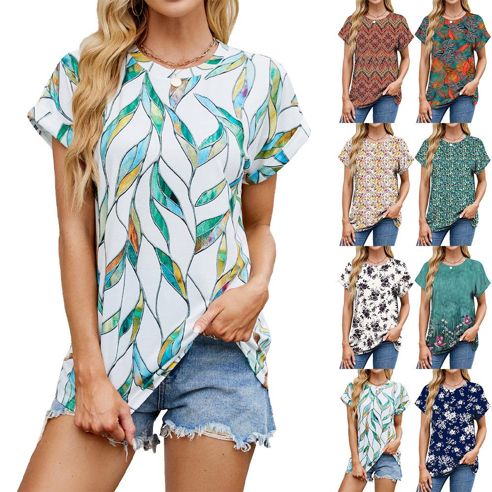 Весна и лето, новый свободный повседневный топ с круглым вырезом и короткими рукавами для женщин