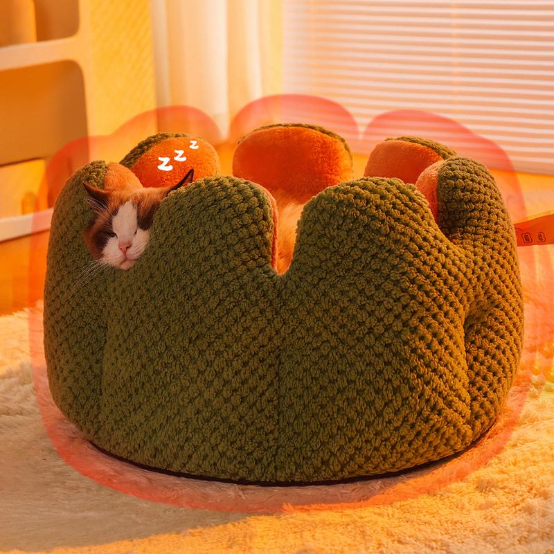 Luxury Comfortable Cactus Petal Cat Bed Anti-slip Washable Warm Fleece Indoor Sleeping Soft Round Pet House Beds and Furniture