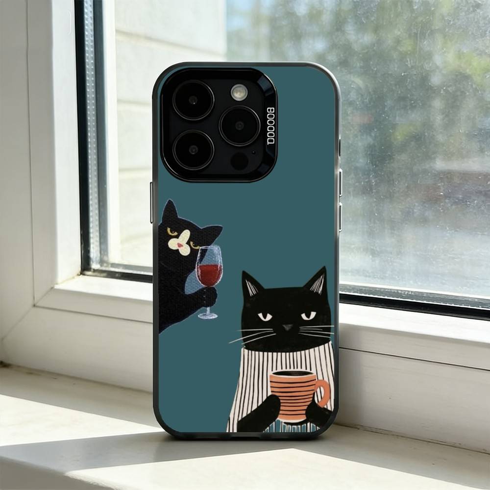 Чехол для телефона «Ленивый кот с кофе» для iPhone 17,16,15,14,13,12,11 Plus,Pro Max,XS, Цветной Серебристый Черный Чехол