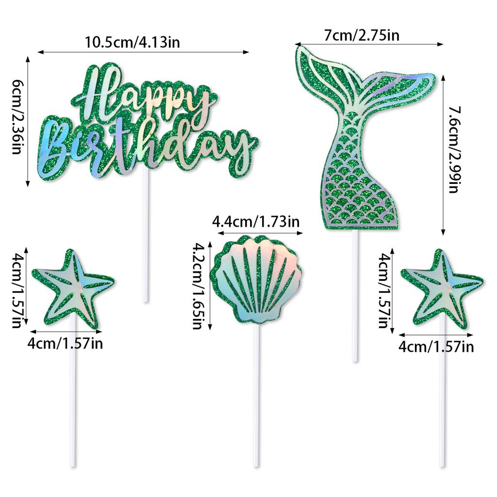 Mermaid Cupcake Toppers Glitter Seahorse Starfish Mermaid Tail happy birthday cake Picks Under the Sea girl Birthday Party decor