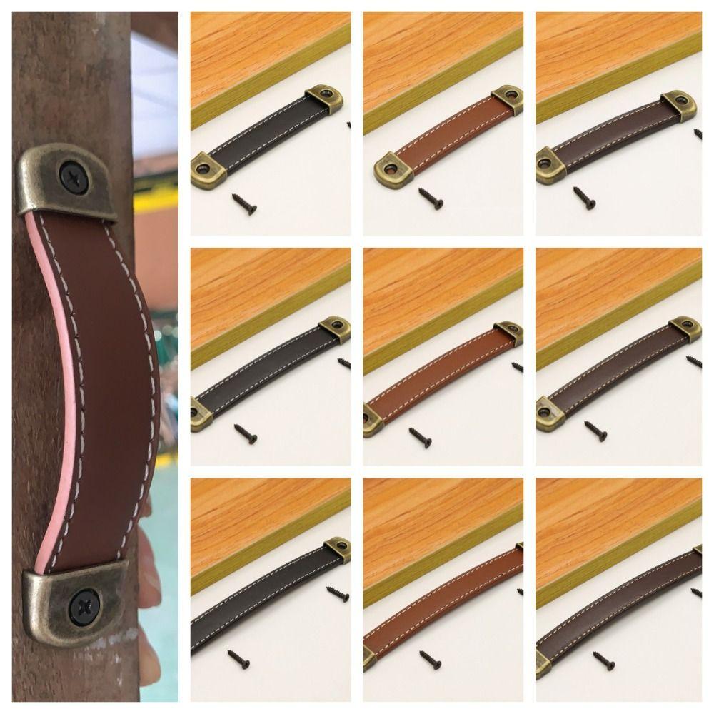 Цинк Цинковый сплав Ручка для ящика с винтами Мебельные ручки Винтажная кожаная ручка Шкаф