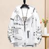 Men Sun Protection Coat Hooded Long Pockets Zipper Protection Placket Sun Sleeve Jacket Letter Print Quick Drying Fishing Outwear