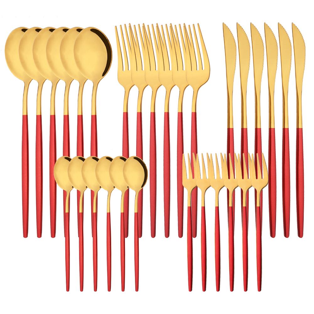 Stainless Steel Rainbow Dinnerware Set Steak Knife Fruit Fork Coffee Spoon Cutlery Set Kitchen Tableware Flatware Set 30Pcs/6Set