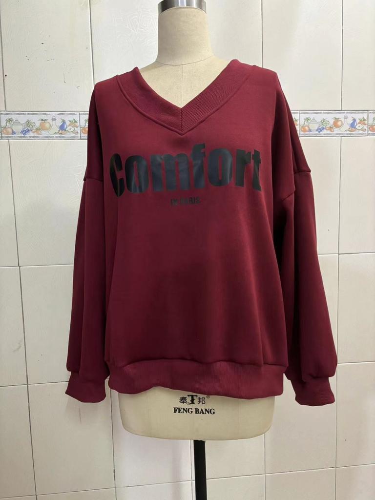 Женские толстовки с V-образным вырезом, длинным рукавом, свободные однотонные футболки, повседневные свободные спортивные свитера для тренировок