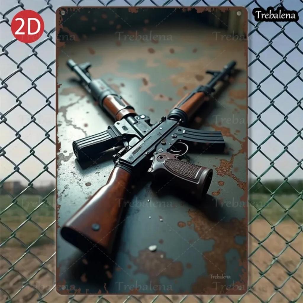 Игрушки для настоящих мужчин Металлическая табличка АК-47 8x12 дюймов Рустикальный Военный Декор Стены Винтажное Искусство с Винтовкой