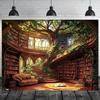 2D Заколдованная книжная полка Фон для фотосъемки Винтажное дерево Библиотека