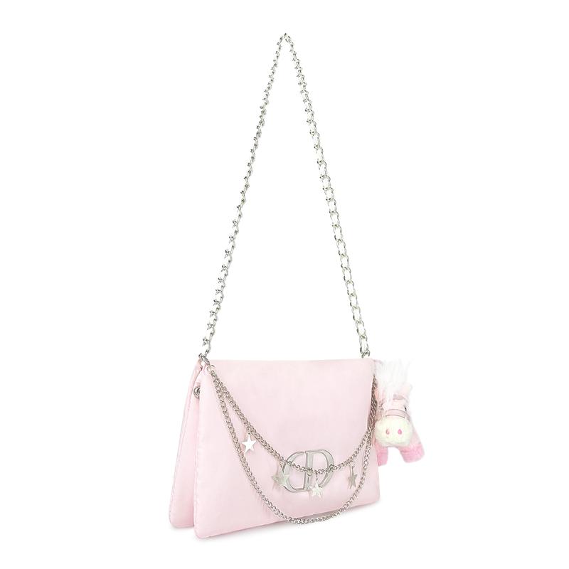 Dior [Индивидуальная косметичка] Звездный остров Блестящий кот Подарок Сладкий и свежий Милый Повседневный Милый питомец Универсальный Нейлон Розовый Хранение Сумка через плечо 20*3*13см