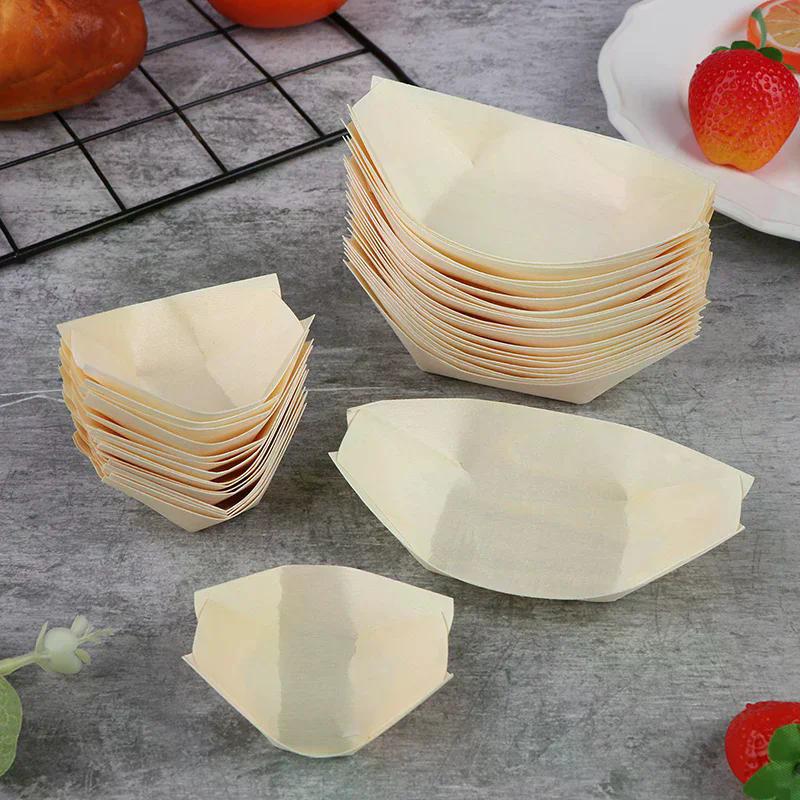 50 деревянных тарелок в форме лодочек для суши, салатов и десертов, одноразовые подносы для подачи суши, тарелки-лодочки для суши.