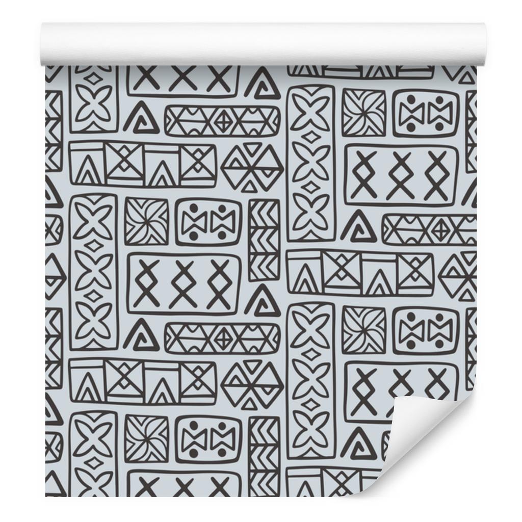 Polynesian Geometric Pattern Wallpaper Gray and Light Gray 50x1000