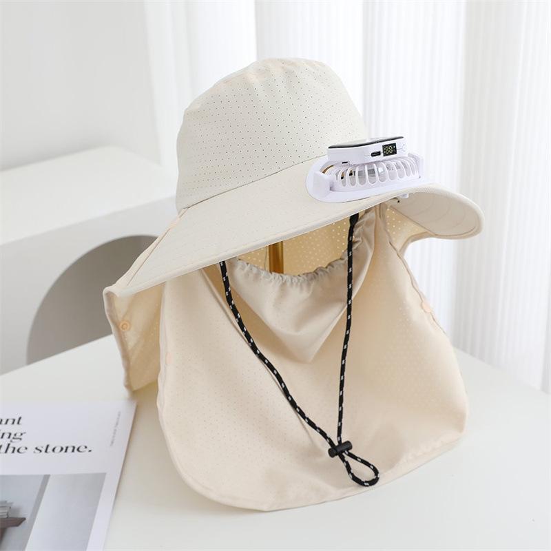 Summer solar rechargeable fan hat, large brim outdoor sunshade, fishing neck protector, integrated sun-protection fisherman hat