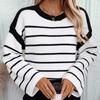 Autumn and Winter New Round Neck Loose Black and White Striped Pullover Long Sleeved Knitted Sweater