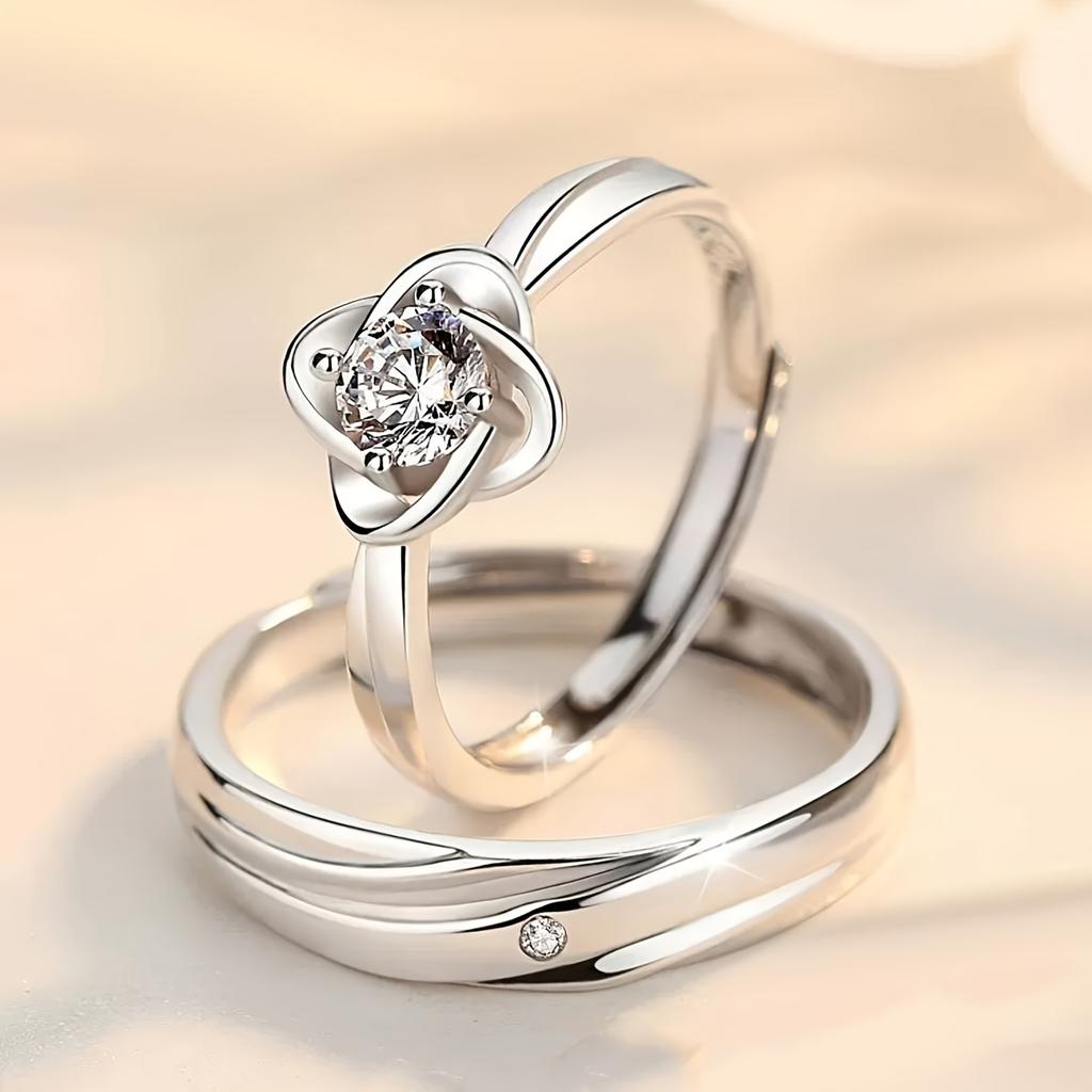 Couple's rings with adjustable band size, suitable for wedding or engagement wear, ideal for everyday or party wear