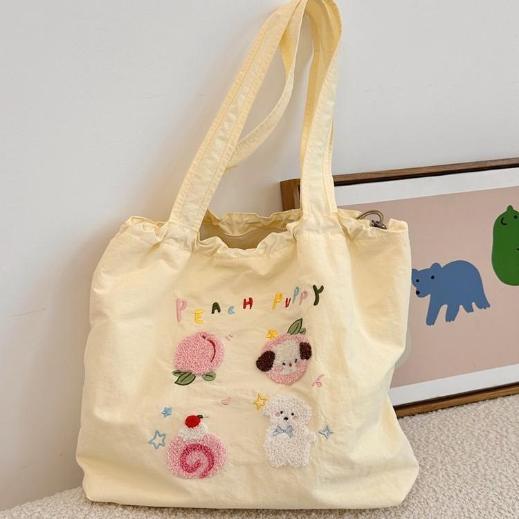 Сумка через плечо с вышитым милым щенком, вместительная, повседневная, универсальная, портативная, с завязками, вместительная