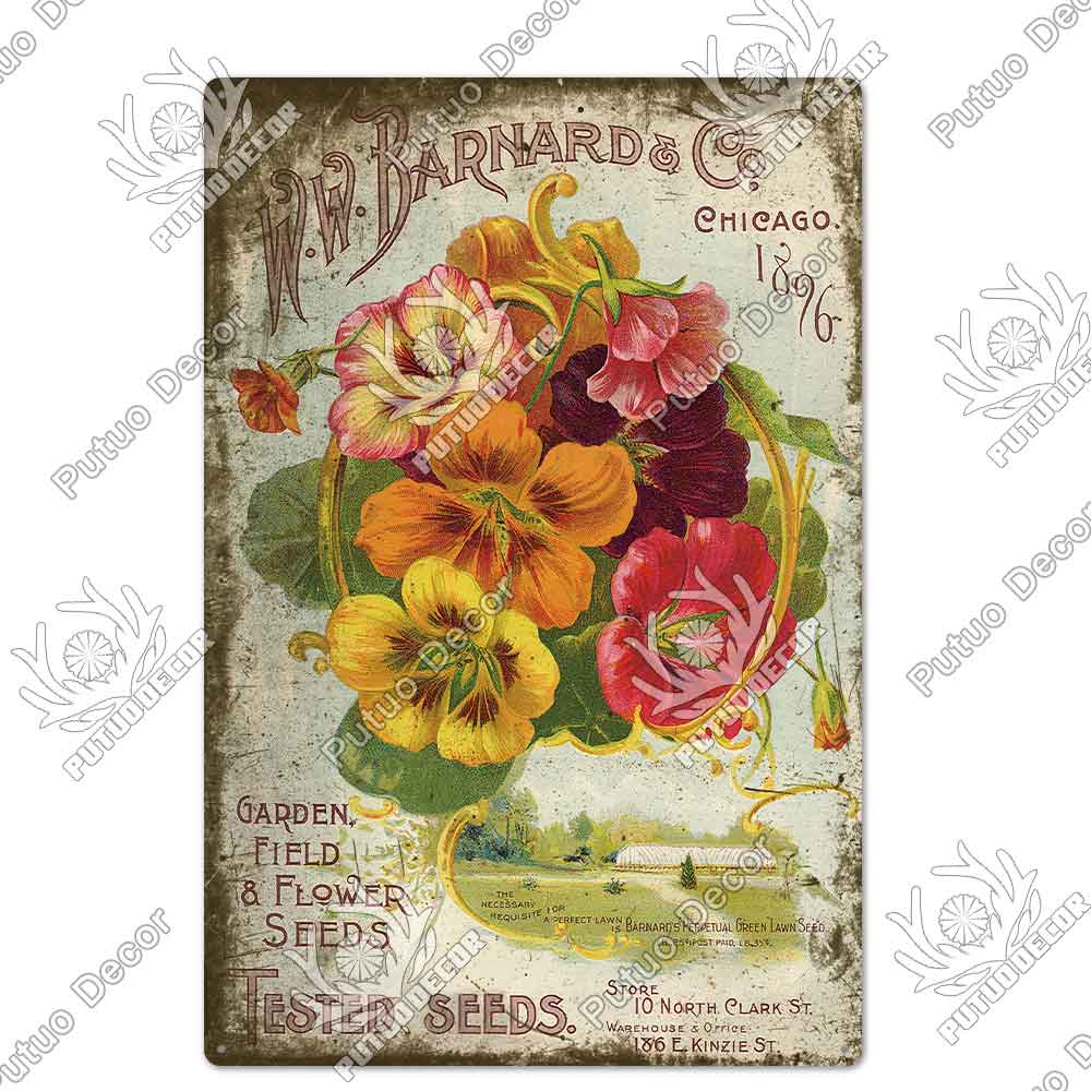 Putuo Decor Цветок Винтажная Металлическая Табличка Жестяная Табличка Декоративная Табличка Сад Гостиная Кухня Клуб Декор Настенное Украшение
