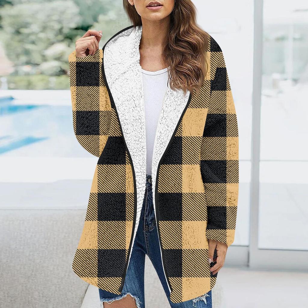Женская модаЗимняя плюшевая клетчатая куртка с длинным рукавом