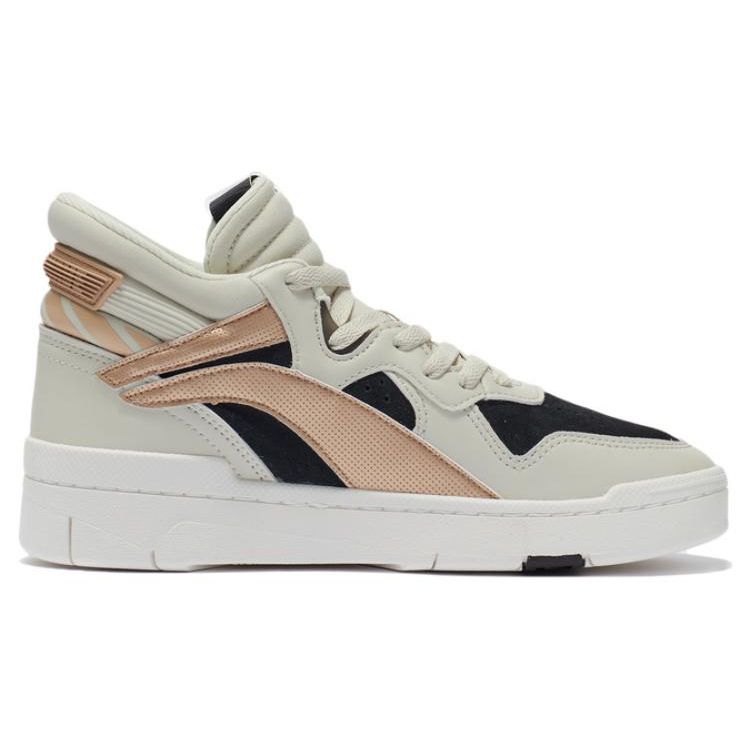 Li Ning Suprewave Mid Slip Resistant Durable High Top Skate Shoes Women Skate Shoes White Black Gold AGCR234-2