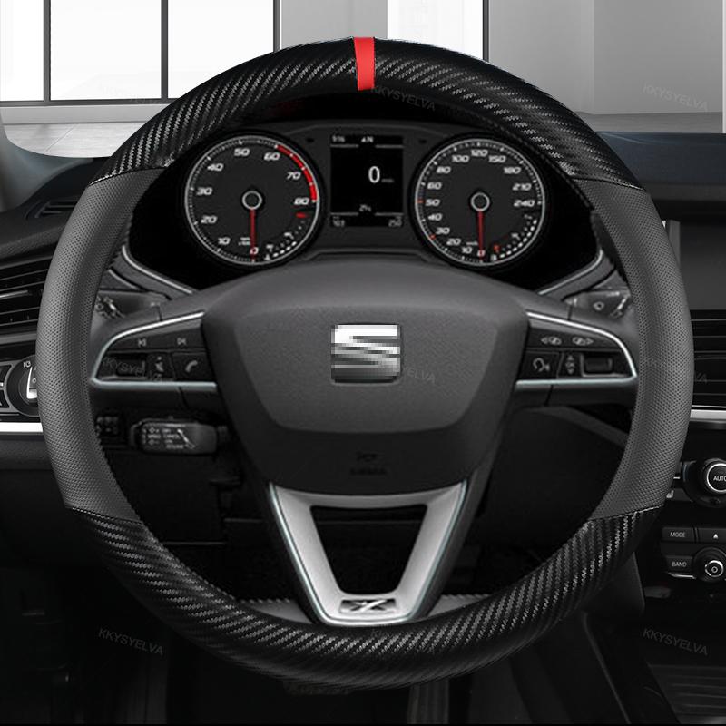 EJJG2 Carbon Fiber Car Steering Wheel Cover For Seat Leon 5F Mk3 2013-2021 Ibiza 6J Tarraco Arona Ateca Alhambra Auto Accessories