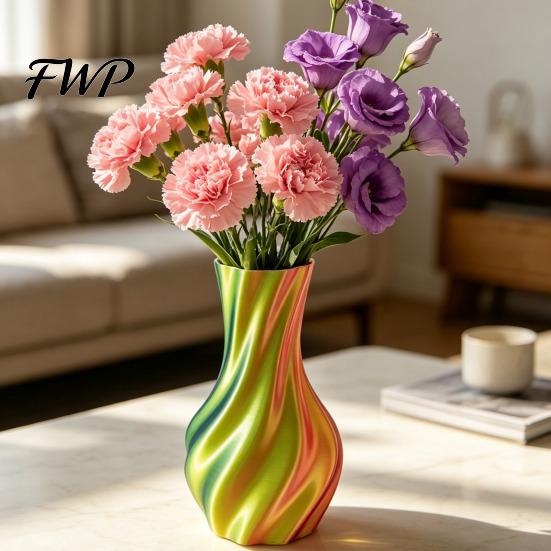 High-grade Texture Vase 3D Printed Decorative Spiral Flower Modern Twisted for Living Dried Room, Shelf, Wedding & Dining Table Centerpiece, Farmhouse