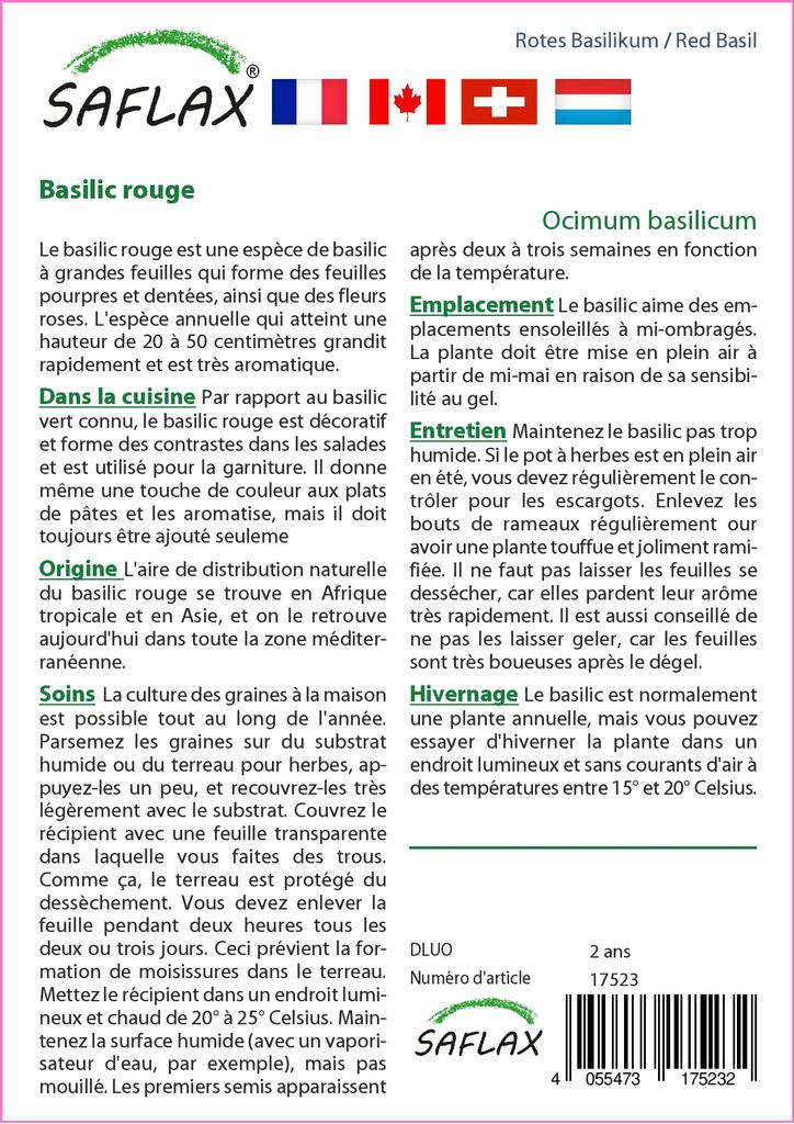 SAFLAX Garden in the Bag - Базилик красный - 200 семян - С субстратом в подходящем пакете - Ocimum basilicum