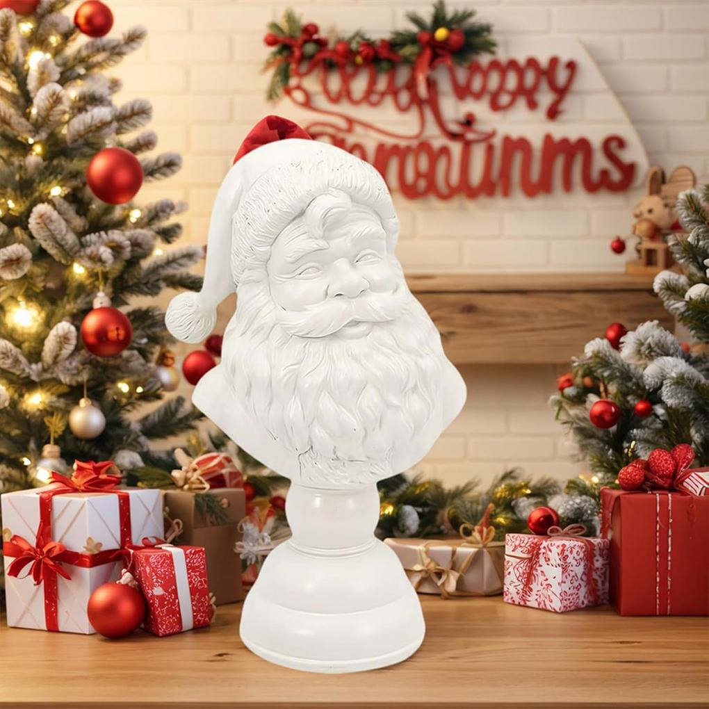 Santa Bust Figurine Craft Decoration Lightweight Christmas Statue White Ornament Compact Size Versatile Bookshelf, or